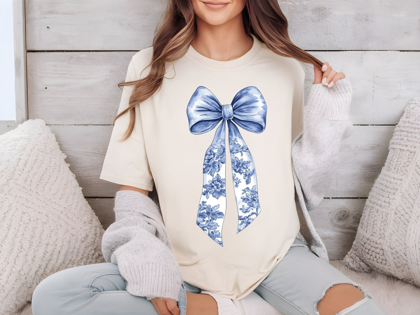 Lacy Blue Bow Ivory