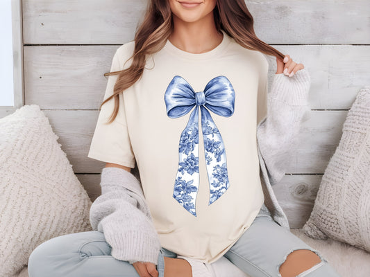 Lacy Blue Bow Ivory