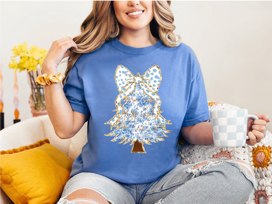 Chinoiserie Christmas Tree Glitter Mystic Blue